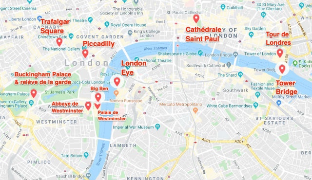 Carte de Londres avec les incontournables