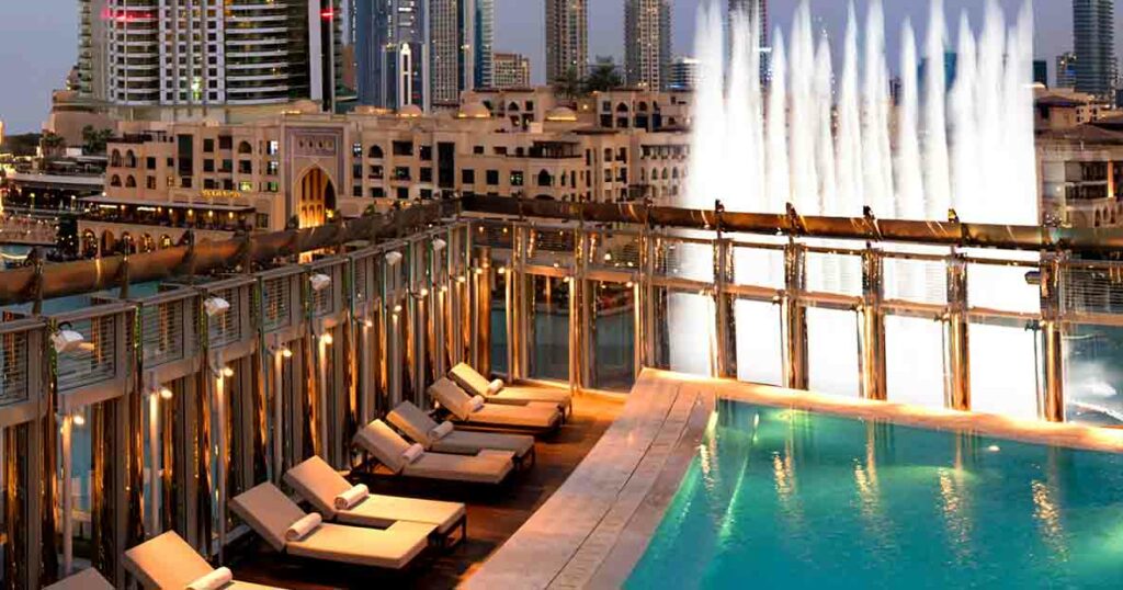 The Burj Club Spa à Dubai avec une vue incroyable sur les fontaines de Dubai